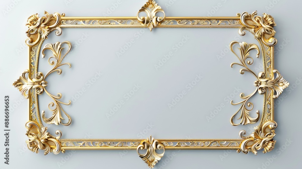 Aufkleber photo frame with a gold color and elegant pattern on a plain white background