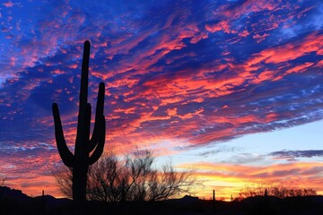 Arizona Sunset with a Silhouette of a Saguaro Cactus