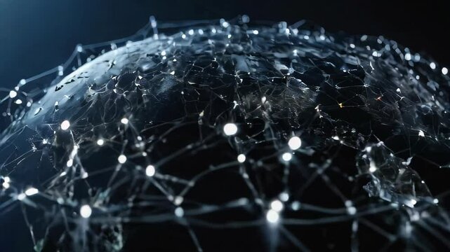 Global social network connection concept, animation glowing web connecting people.
