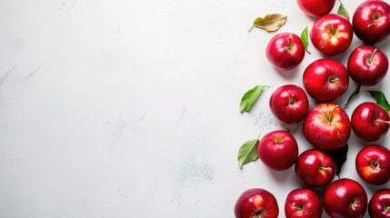 Red apples on white table with space for text