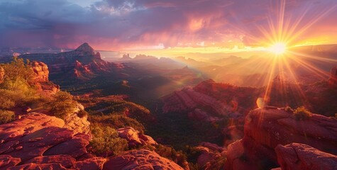 Red Rock Canyon Sunset with Sun Rays