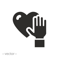 Obraz premium hand with heart icon, promise truth, passion honesty, solidarity concept, flat vector illustration