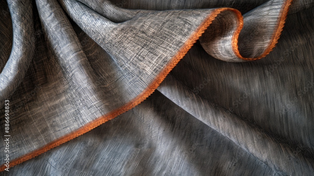 Poster gray fabric with a brown stripe viewed from above with empty space