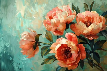 Pink, white and yellow peonies. Flower phone wallpaper. Floral print or poster.