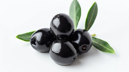 Isolated black olive with pit on white background