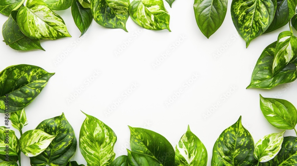 Poster leaves in green color with white background for adding text