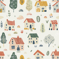 Vector of Cottages seamless pattern and vintage colors © mabolo