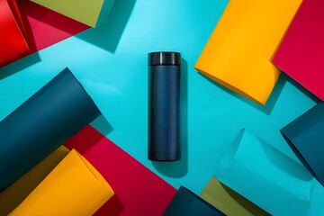 Blue Water Bottle on Colorful Background.