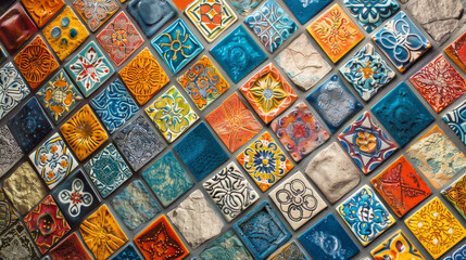A colorful mosaic made of many different colored tiles
