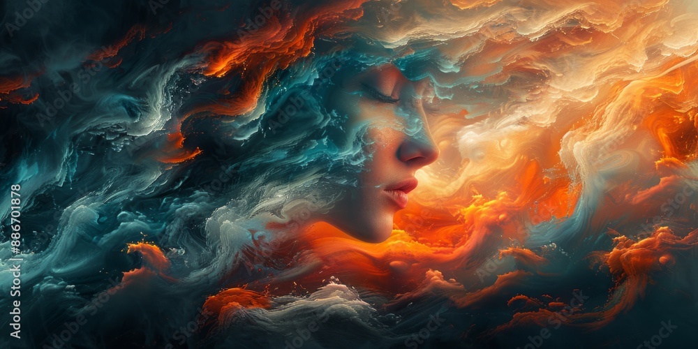 Poster abstract expression of emotions through color and form, capturing the essence of joy, sorrow, and ev