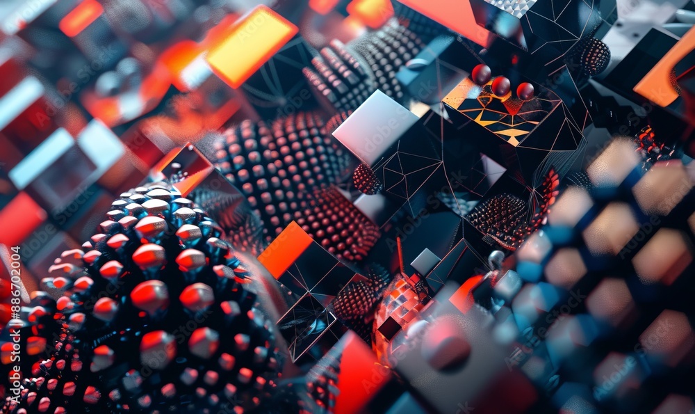 Poster abstract geometric shapes in digital art, complex textures and dynamic composition