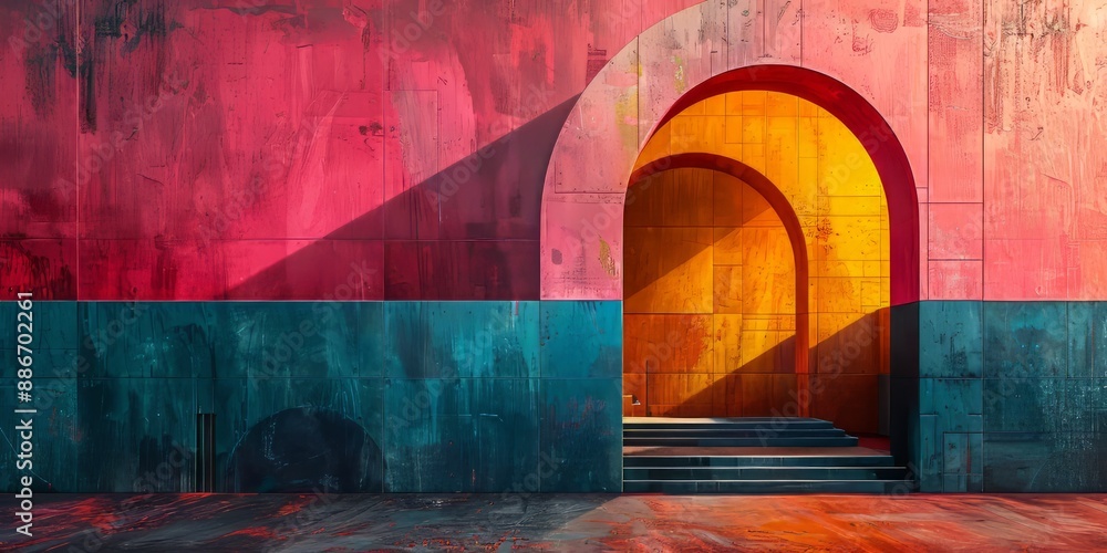 Aufkleber abstract landscape with bold colors and geometric forms, creating a visually striking and modern com