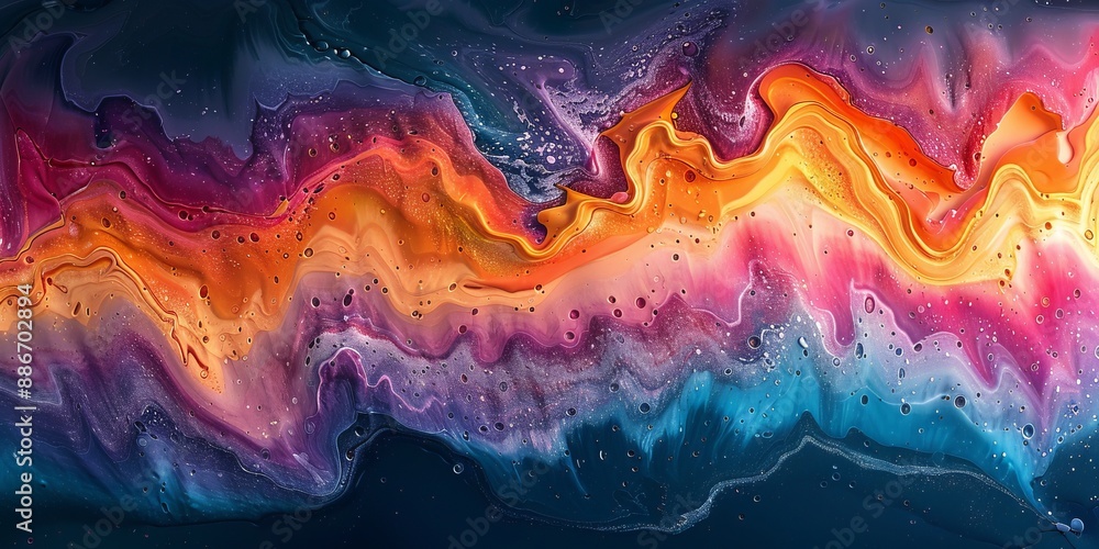 Poster abstract painting with bold colors and fluid forms, creating a dynamic and energetic composition