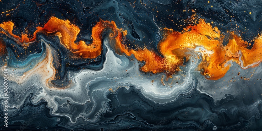 Poster abstract painting with a fusion of different textures and colors, creating a rich and complex compos