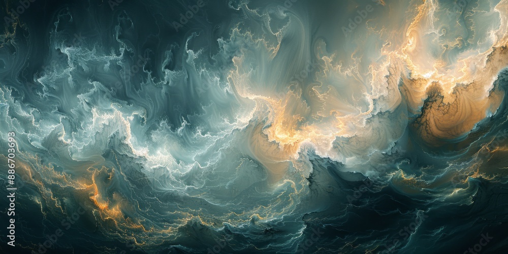 Poster abstract painting with a subtle color palette and intricate patterns, evoking a sense of calm and co