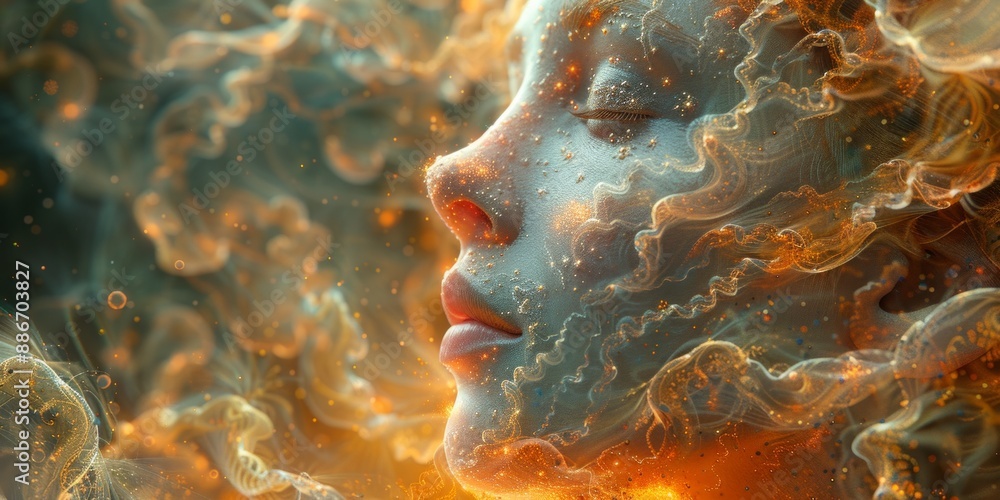 Poster abstract portrayal of the human mind, with intricate patterns and surreal elements, capturing the co