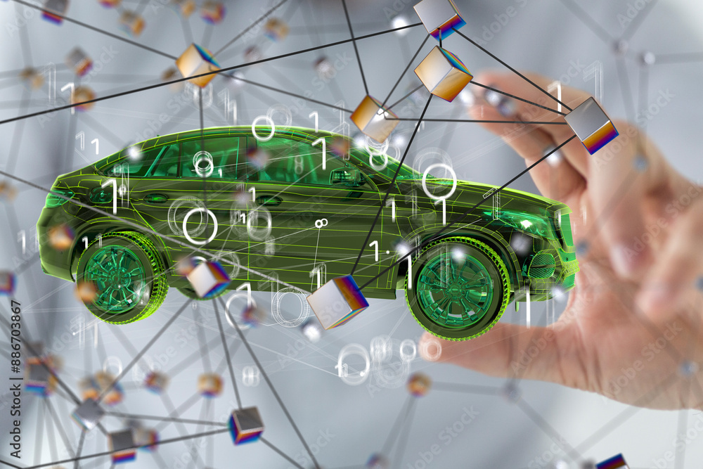 Poster Autonomous car with HUD graphic of Navigation system driving
