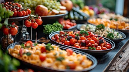 Obraz premium Delicious Food Buffet with Salad and Pasta.