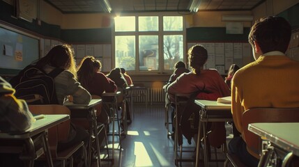 Obraz premium Focused Minds Students Engaged in Exam Writing Educational Stock Photo