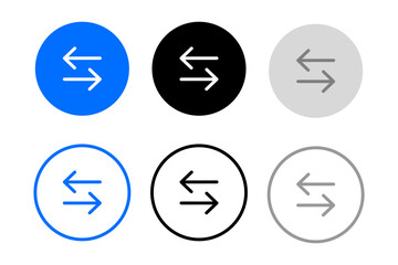 Reload icon. Transfer arrows symbol. Left right sign. Exchange pictogram. Grey, blue and black button.