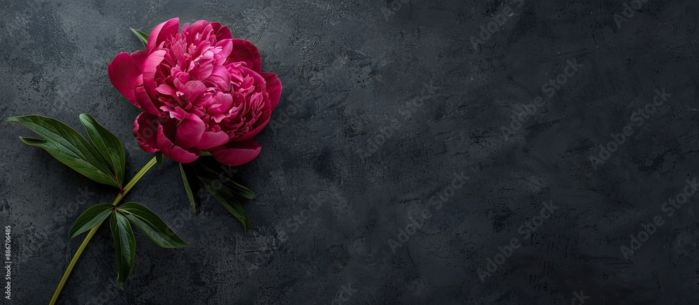 Aufkleber A stunning magenta peony elegantly displayed against a dark background creating a lovely floral banner with room for text or images. Copy space image. Place for adding text and design