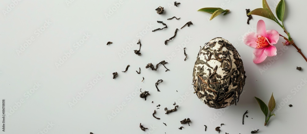 Poster a charming easter themed quote and an easter egg crafted from dried tea leaves set against a white b
