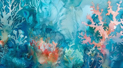 Watercolor painting of coral reef.