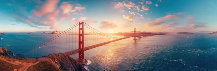 Fototapeta premium Golden Gate Bridge at Sunset with Breathtaking View