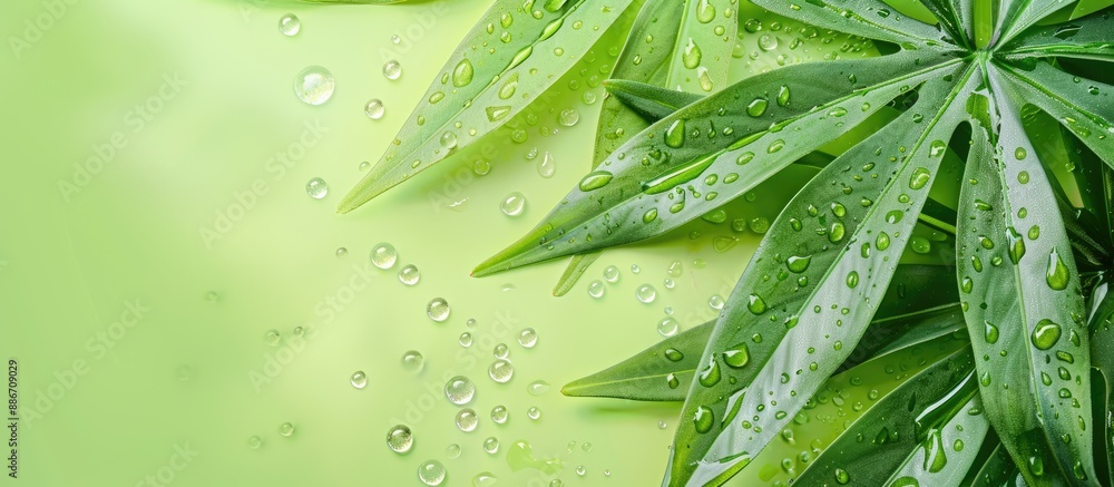 Canvas Prints water droplets on green leaves with a light green background give a fresh natural look in the image 