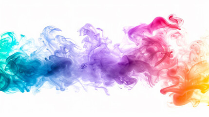 Rainbow smoke on an isolated white background, stock image, HD quality, natural look, bright, simple composition, soft-focused - Generative AI