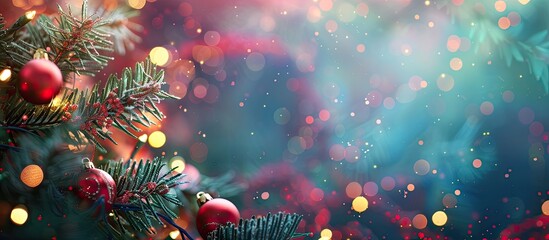 Wishing you a Happy New Year against a festive Christmas tree backdrop Capturing the joy of the season with a copy space image