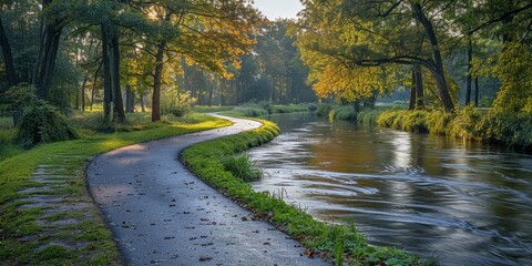 Fototapeta premium Scenic bicycle route for National Cycling Day, August 22nd, active lifestyle, beautiful path, summer scenery