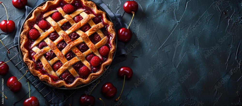 Poster cherry pie with ample space for text or design elements