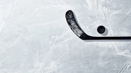 Fototapeta premium Hockey Stick and Puck on Ice: Wide Banner for Sports - Empty Text Space