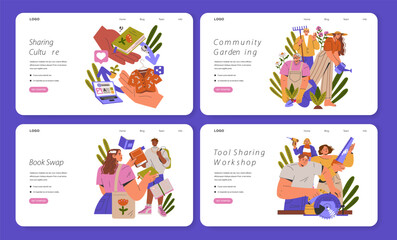 Fototapeta premium Workshop and Event Illustrations for Sharing Culture, Gardening, Book Swap, Tool Sharing