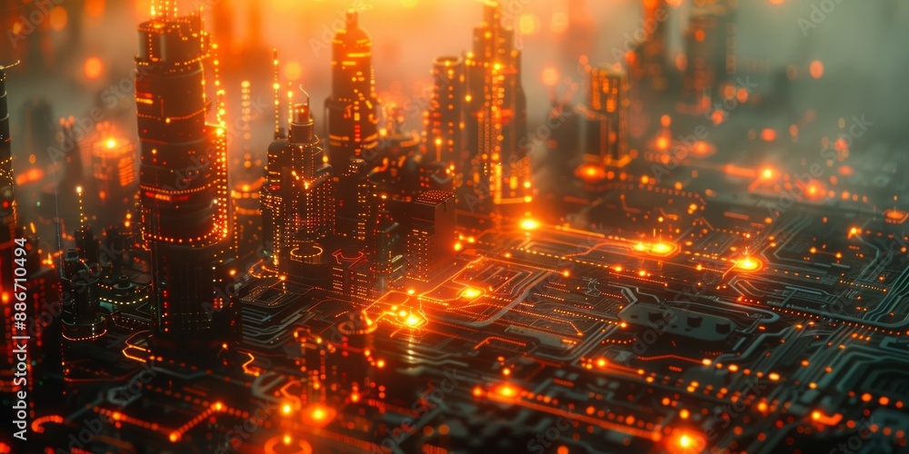 Poster smart grid systems optimizing energy distribution in urban areas, showcasing advanced infrastructure