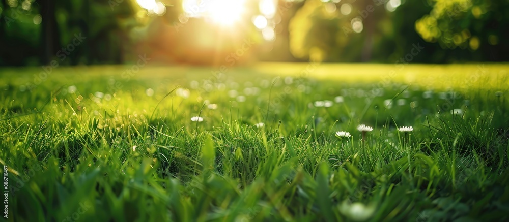 Poster field of fresh grass with shallow depth for copy space image