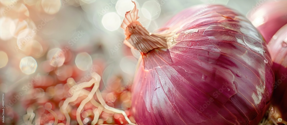 Poster macro food photography capturing a detailed onion with a blurry backdrop showcasing a professional c