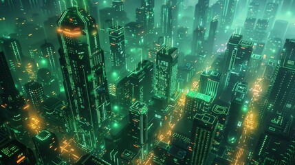 Futuristic Smart Cyber City illustration: Innovative Urban Landscape in Digital Circuitry, futuristic technology concept, Graphic Resources, Wallpapers, Brochure, Websites, banner design, Advertising,