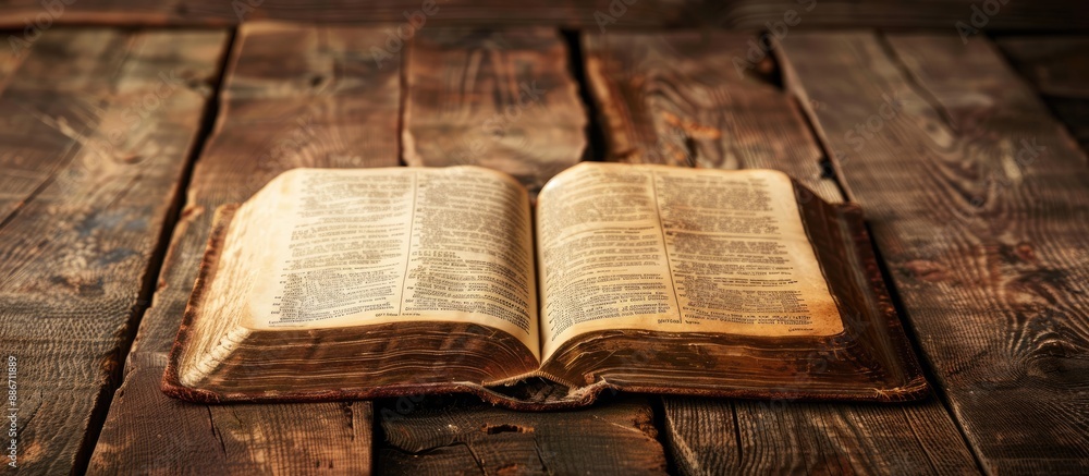 Aufkleber book laid open on the table with a blank copy space image to be used