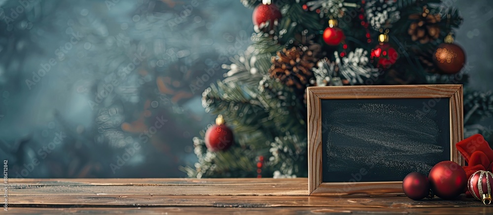 Aufkleber toned photo of christmas background featuring a fir tree and empty chalkboard as a copy space image