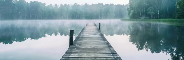 Naklejka premium Foggy Morning at the Lake