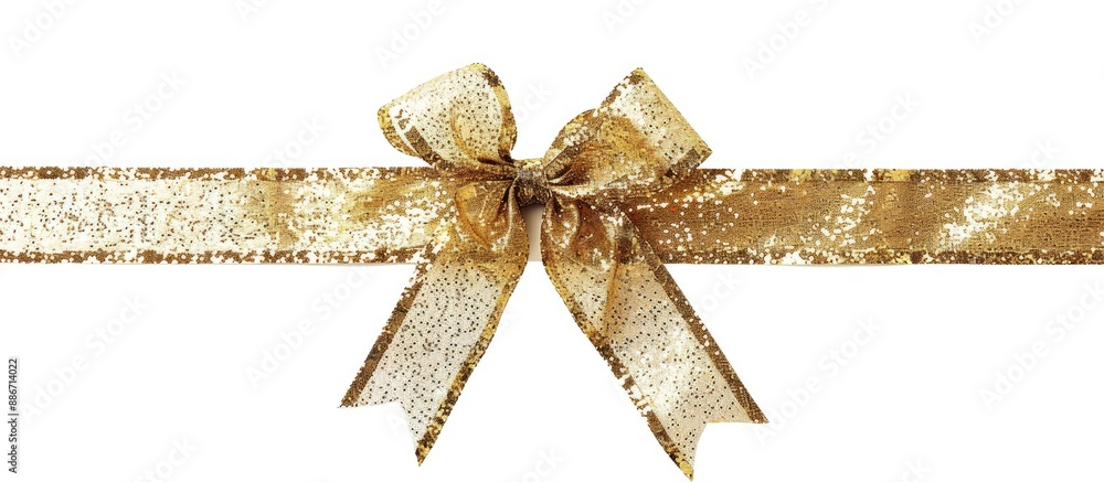 Poster christmas ribbon with a shiny gold bow and a horizontal ribbon isolated on a white background ideal 