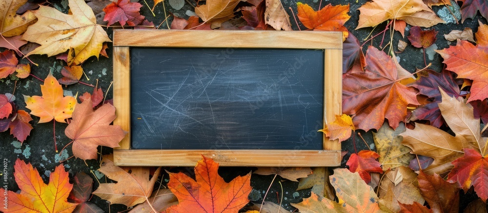 Aufkleber isolated on a white backdrop an empty square school board stands surrounded by vibrant autumn maple 