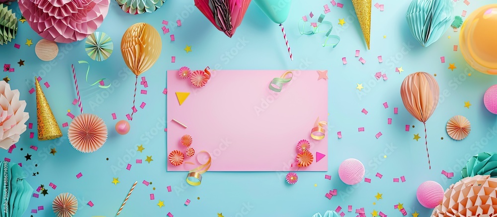 Aufkleber a festive design with a blank card and birthday decorations displayed on a vivid backdrop with copy 