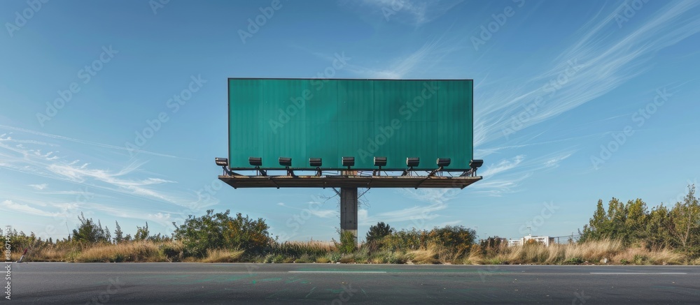 Poster rusty green background complements the blank advertisement billboard mock up with copy space image