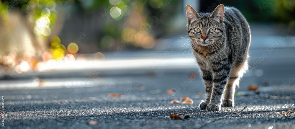 Poster many cats lose their lives each year due to road traffic accidents with a stray cat caught in the pa