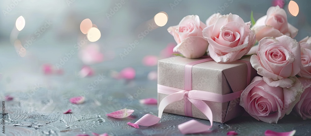 Poster mother s day message card with a gift box and pink roses perfect for a heartfelt sentiment displayed