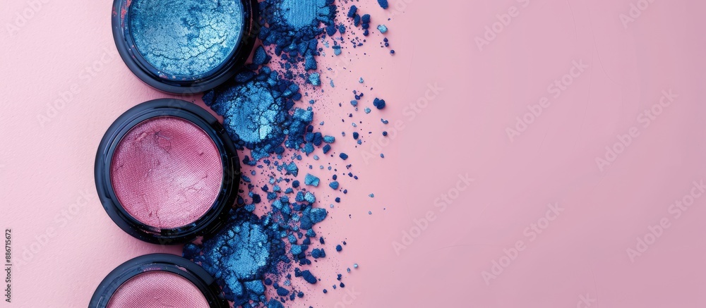 Canvas Prints minimalist trend shown with blue toned makeup shadows on a pink backdrop seen from above featuring c