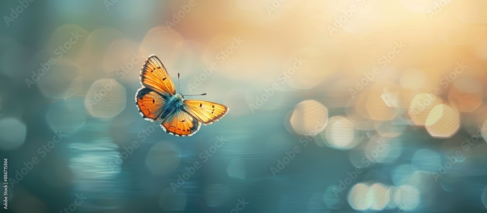 Poster swarthy skipper butterfly floating with grace against a serene blurred background providing ample co
